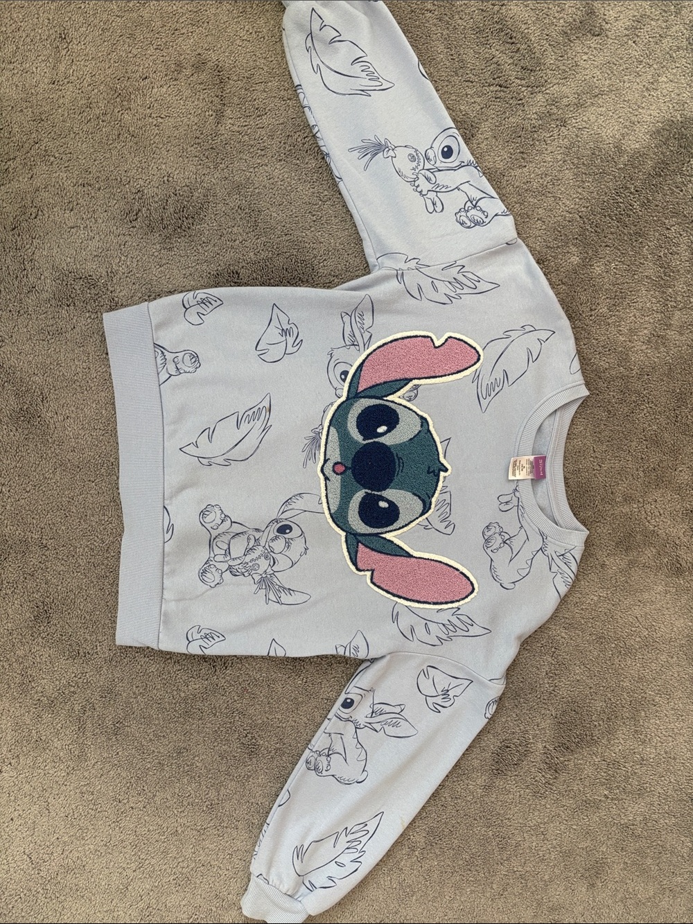 Disney Light Blue Stitch Pullover Sweatshirt with Pink Ear Applique